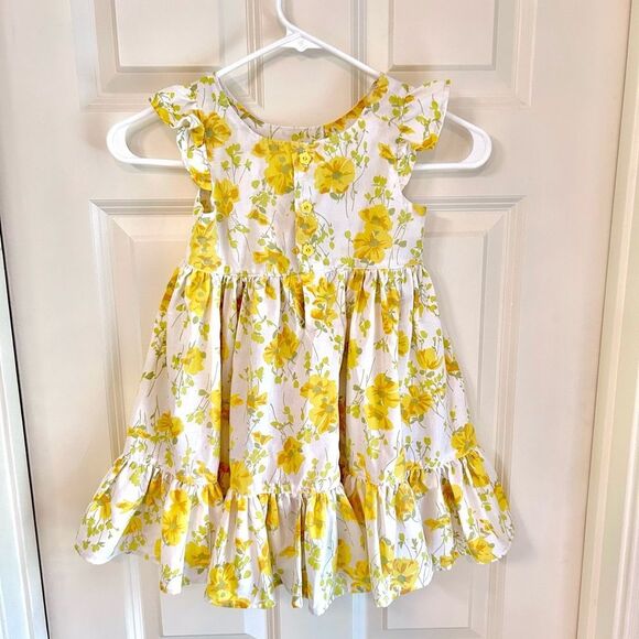 Girls Vintage Morgan Jones Fabric Casual Yellow Floral Ruffle Dress Size 4T - Picture 8 of 11
